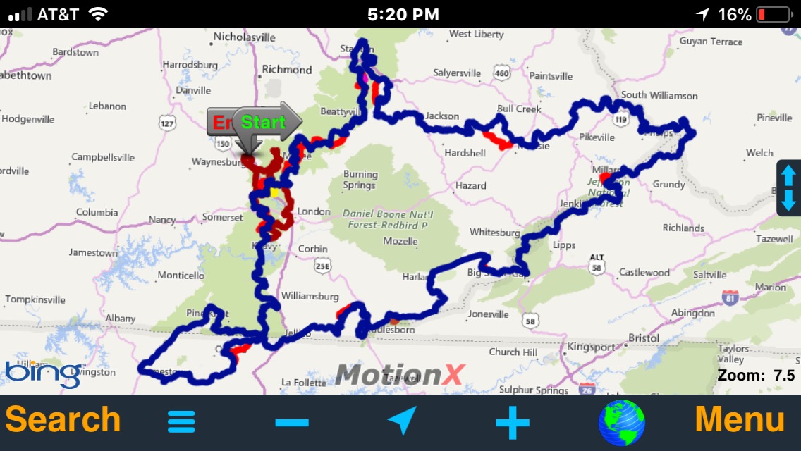 The Kentucky Adventure Tour in MotionX GPS