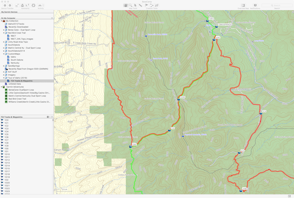 Tour of Idaho Day 1 Tracks in BaseCamp (Click to Enlarge)